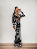 Black And Silver Sequin Dress Long Sleeve V Neck