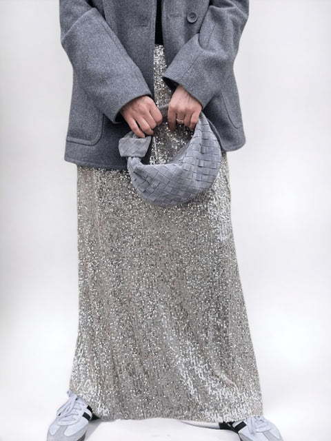 Gray Long Sequin Skirt