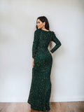 Green Sequin Dress V Neck Long Sleeve