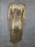 Short Gold Sequin Dress V Neck