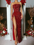 Sequin Burgundy Red Prom Dress