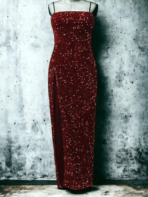 Sequin Burgundy Red Prom Dress