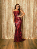 Burgundy Red Sequin Strapless Dress