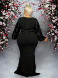 Plus Size Black Sequin Dress Long Sleeve