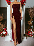 Sequin Burgundy Red Prom Dress