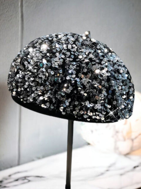 Sequin Beret Silver