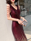 Rainbow Burgundy Sequin Dress