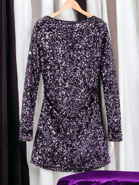 Purple Sequin Halter Dress