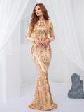 Long Gold Sequin Dress Long Sleeve