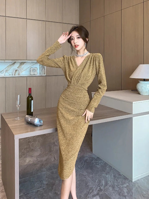 Gold Sequin Dress With Sleeves