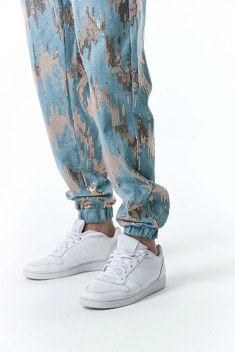 Blue Sequin Pants Men