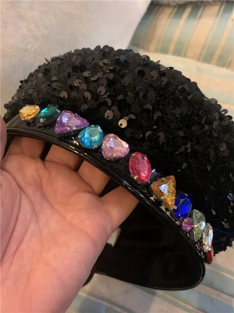 Multicolor Sequin Beret Hat Rhinestones