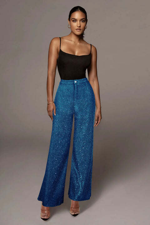 Blue Sequin Pants Casual