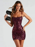 Burgundy Sequin Bodycon Dress