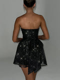 Black Sequin Strapless Bow Dress