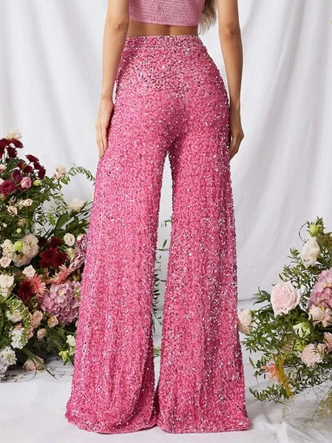 Pink Sequin Flare Pants