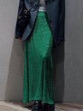 Green Long Sequin Skirt