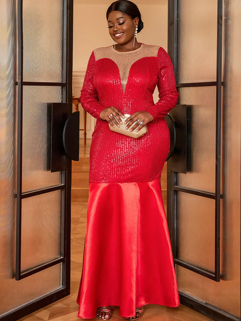 Plus Size Red Sequin Evening Dress