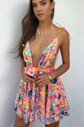 Sequin V Neck Strapless Mini Dress