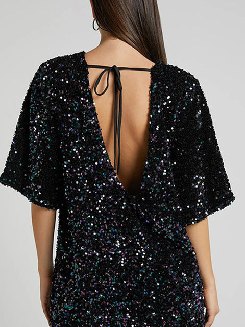 Sequin Halter Shirt Dress black 