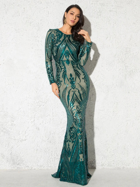 Long Green Sequin Dress Long Sleeve