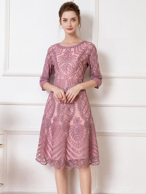 Pink Sequin Embroidered Dress