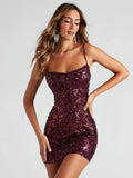 Burgundy Sequin Bodycon Dress