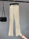 Beige Women's Sequin Elastic Waist Pants