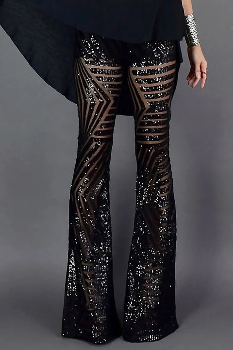 Black Sequin Stripe Pants