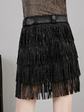 Black Fringe  Mini Skirt Rhinestones