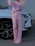 Pink Wide Leg Sequin Pants