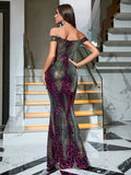 Mermaid Dress Purple Gray Sequin And Bare Shoulders