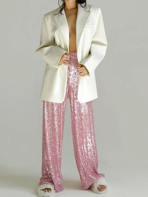 Pink Wide Leg Sequin Pants