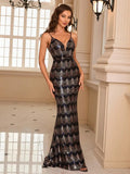 LongStrapless Black And Silver Sequin Dress