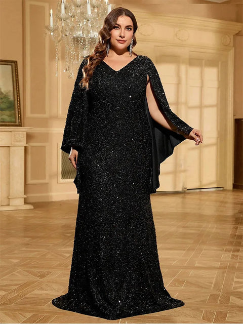 Black Sequin Dress Long Sleeve Plus Size