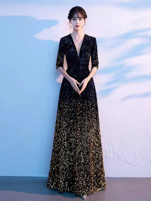 Black Gradient Sequin Dress