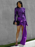 Purple Sequin Dress With Bow