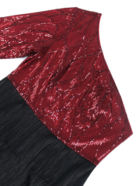 Black Burgundy Fringe Sequin Dress Plus Size