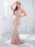 Rose Gold V Neck Sequin Dress