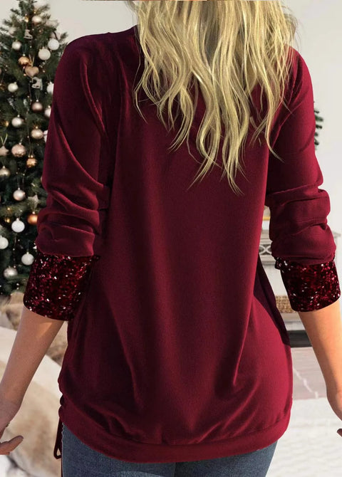 Burgundy Drop Neck Sequin Sweater