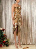 Strapless Gold Sequin Dress