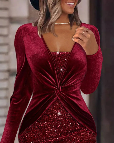 Mini Burgundy Sequin Dress Velvet