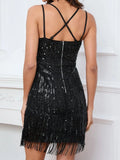 Sequin Fringe Dress With Strap Black