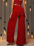 Red Sequin Flare Pants