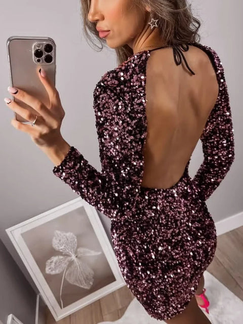 Purple Sequin Dress Open Chest