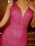 Hot Pink Sequin Prom Dress