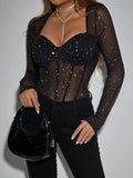 Black Sequin Bodysuit Rhinestones