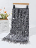 Gray Fringe Sequin Skirt