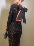 Black Sequin Bow Dress