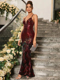 Burgundy Multicolor Sequin Dress With Straps